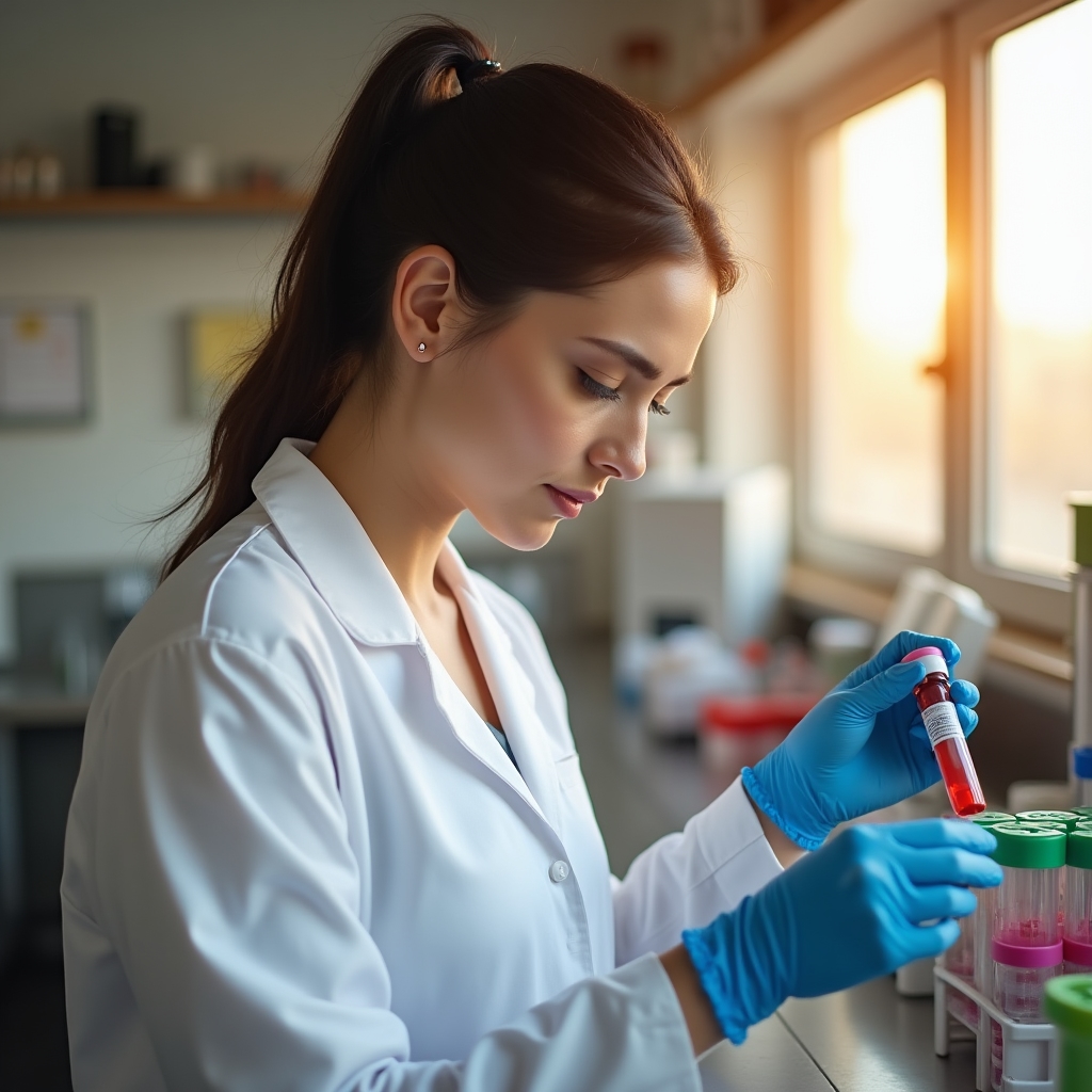 Laboratory technician processing a blood sample in the on-site clinic laboratory